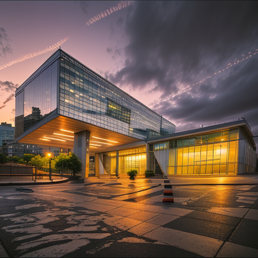 gymnasium,eye-level view,dusk,city urban,urban street view,glass,metal